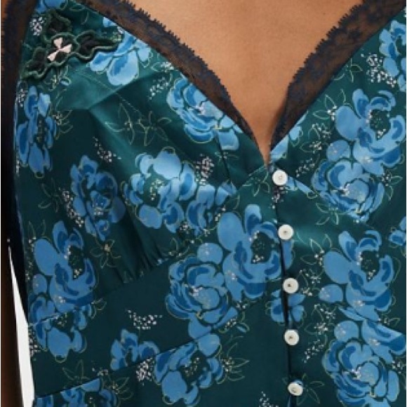 FREE PEOPLE NIGHT SPECIAL BUTTON FRONT FLORAL CAMI TEAL MEDIUM AND LARGE - Picture 4 of 4